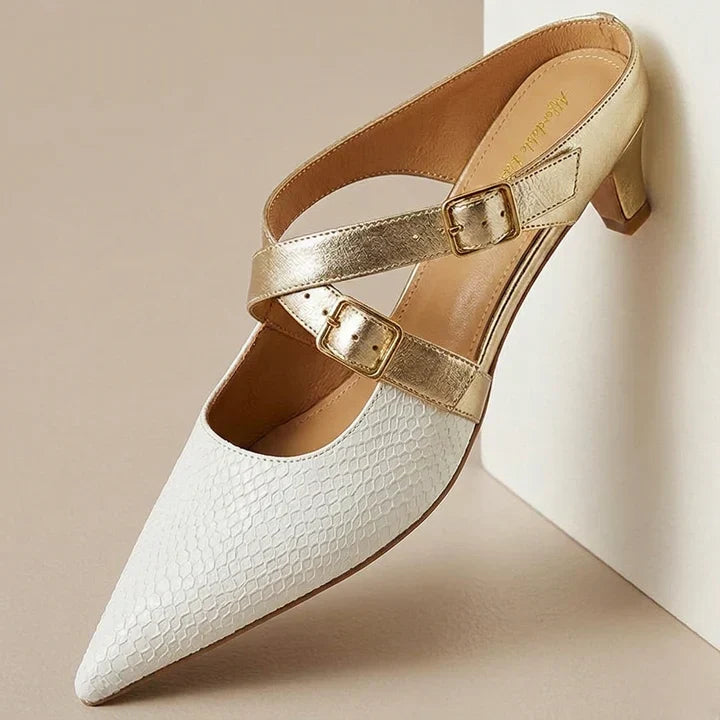 Zelle | Pointed-Toe Double Strap Heel Mules