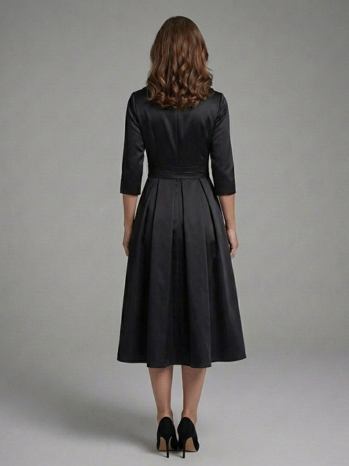 Genevieve | Three Quarter Sleeve Wrap Bodice Midi Dress