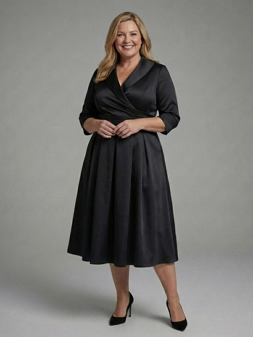 Genevieve | Three Quarter Sleeve Wrap Bodice Midi Dress