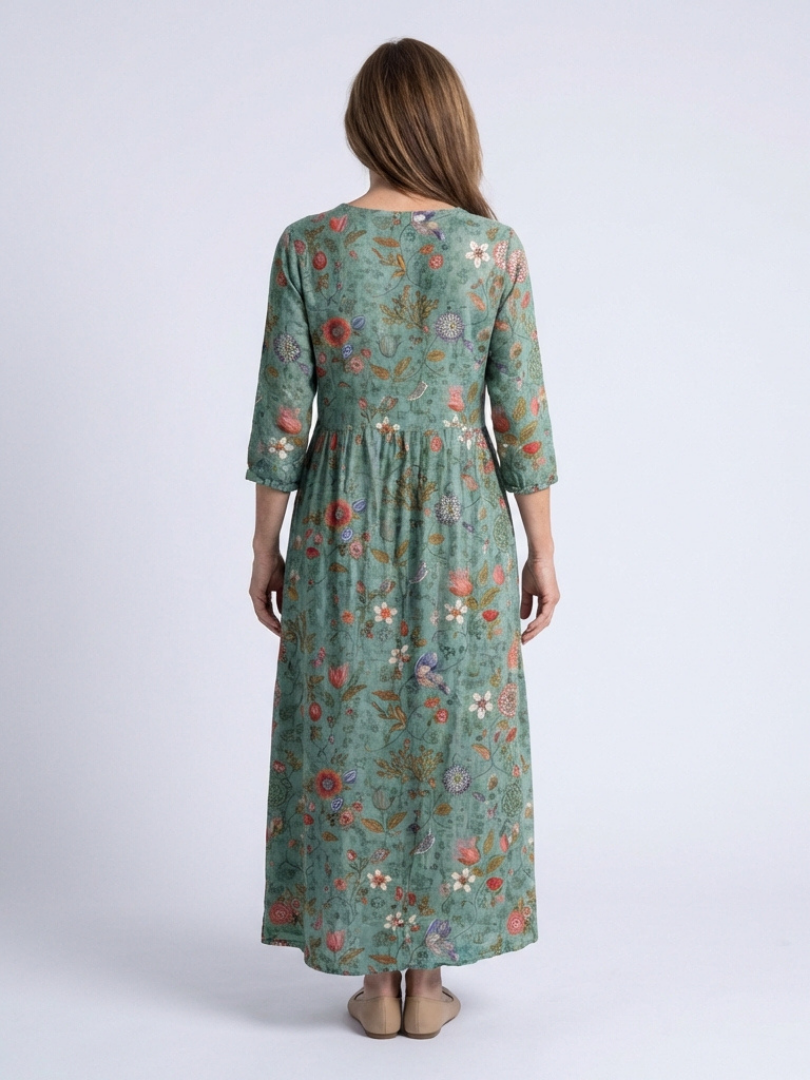 Marina | Floral V-Neck Three Quarter Sleeve Maxi Dress