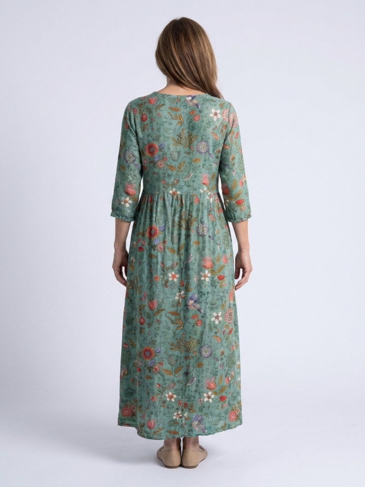 Marina | Floral V-Neck Three Quarter Sleeve Maxi Dress