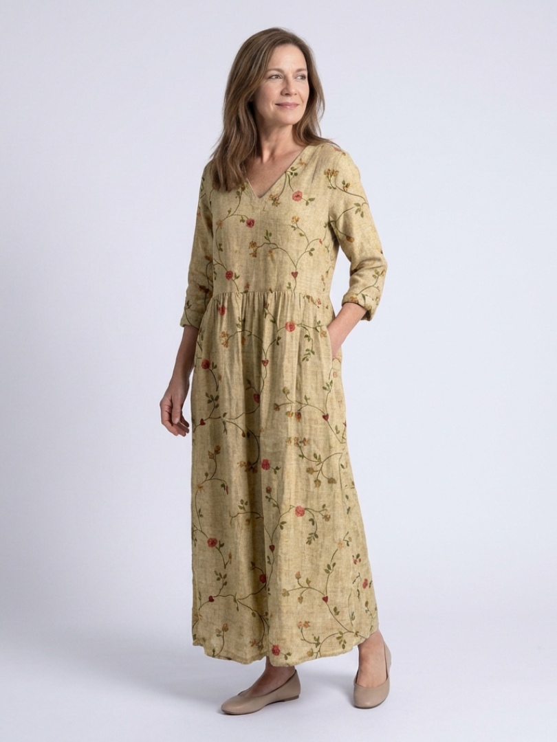 Marina | Floral V-Neck Three Quarter Sleeve Maxi Dress