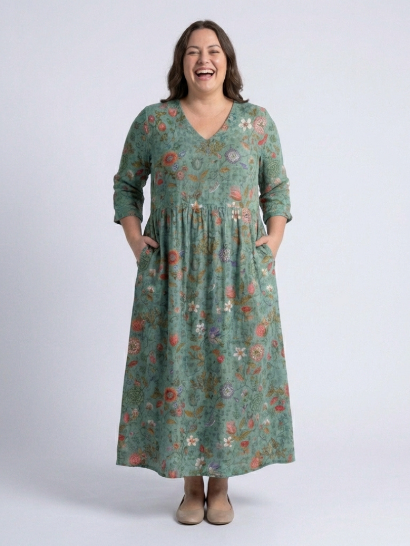 Marina | Floral V-Neck Three Quarter Sleeve Maxi Dress