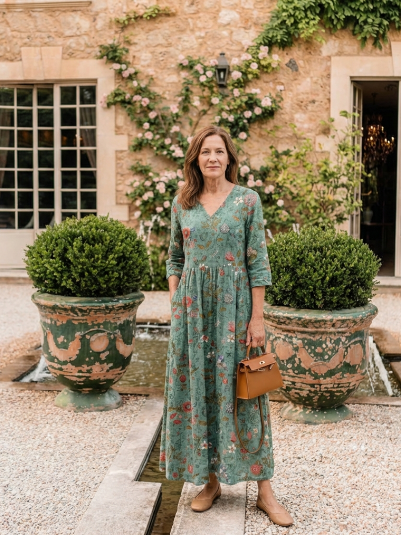 Marina | Floral V-Neck Three Quarter Sleeve Maxi Dress