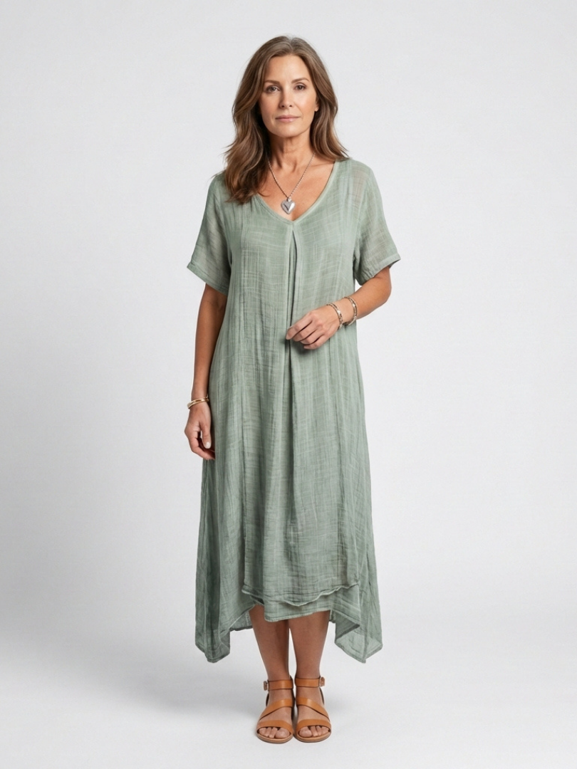 Marianne | Short Sleeve V-Neck Midi Dress