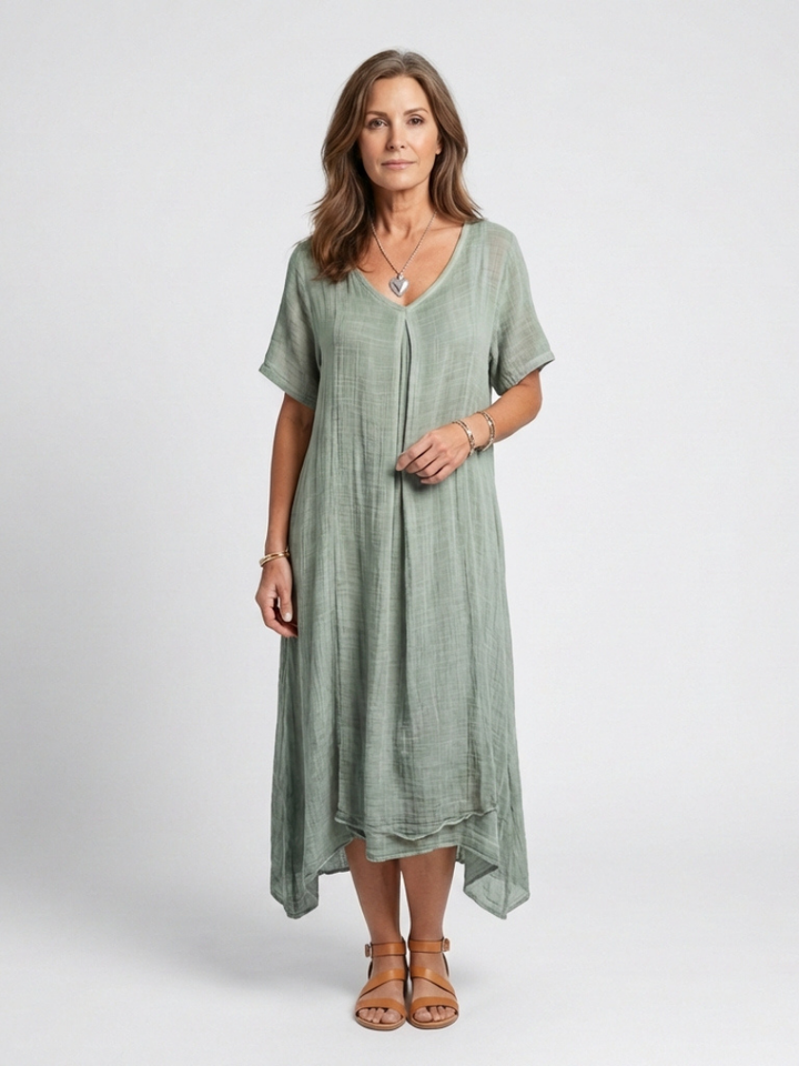 Marianne | Short Sleeve V-Neck Midi Dress