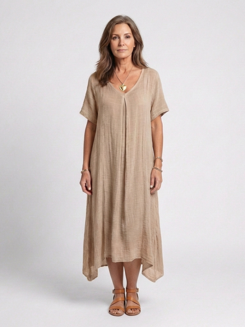 Marianne | Short Sleeve V-Neck Midi Dress