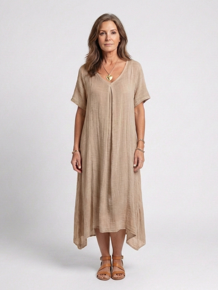 Marianne | Short Sleeve V-Neck Midi Dress