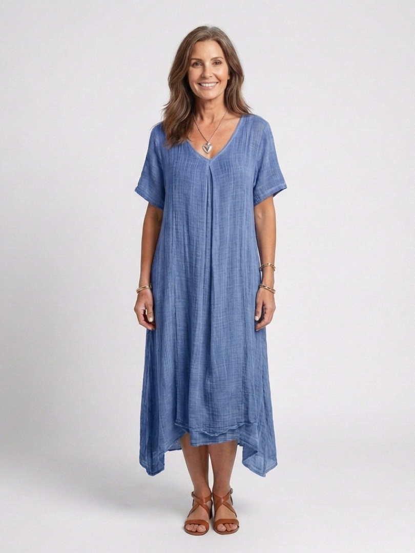 Marianne | Short Sleeve V-Neck Midi Dress