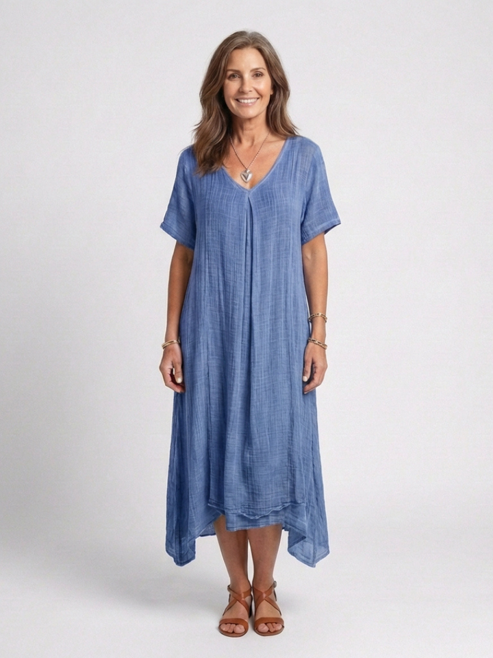 Marianne | Short Sleeve V-Neck Midi Dress