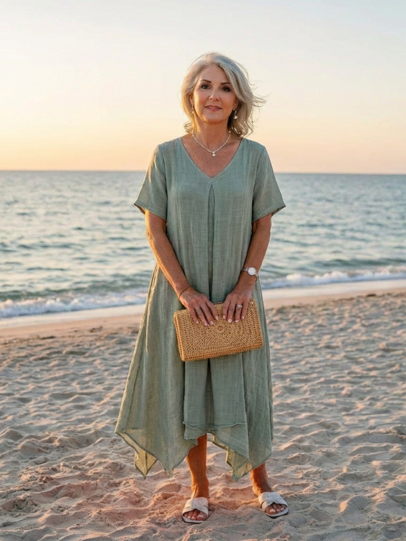 Marianne | Short Sleeve V-Neck Midi Dress