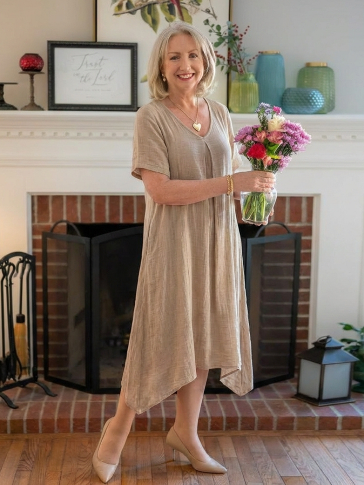 Marianne | Short Sleeve V-Neck Midi Dress