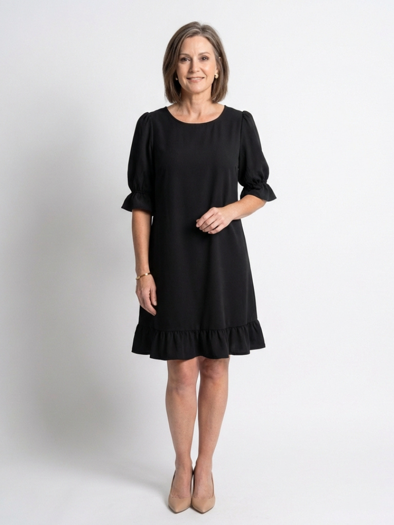Helen | Short Sleeve Ruffle Hem Knee Length Dress