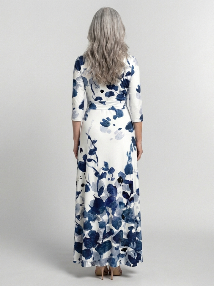Eleanor | Three Quarter Sleeve V-Neck Floral Maxi Dress