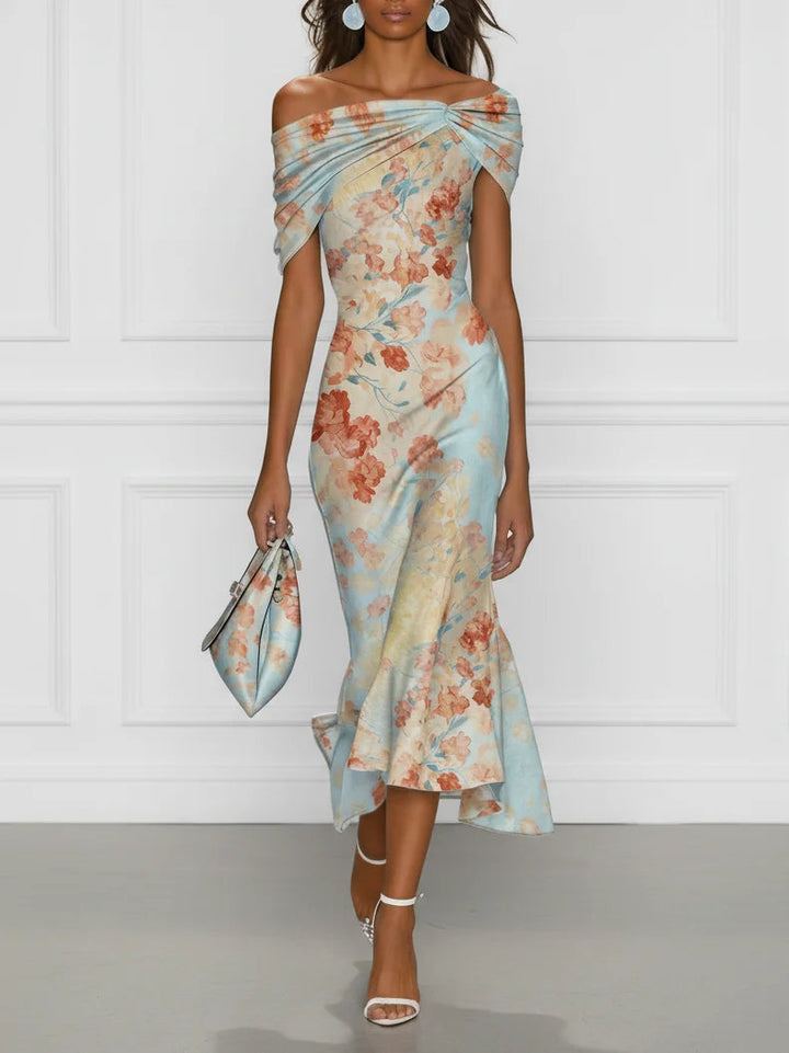 Vittoria | Blue Floral Off-Shoulder Mermaid Midi Dress
