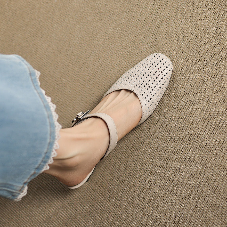 Ovia | Perforated Mary Jane Heel Mules