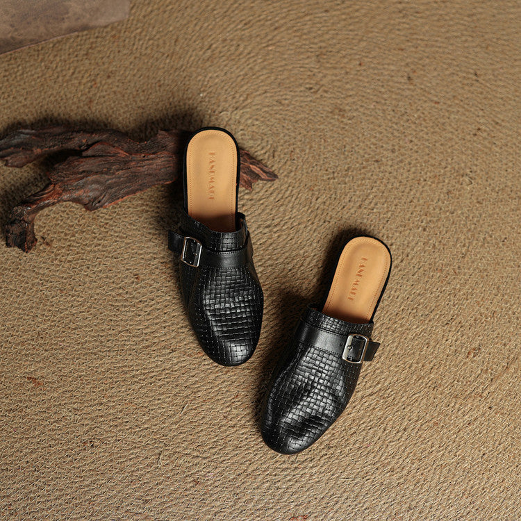 Emrie | Square-Toe Buckle Accent Mules
