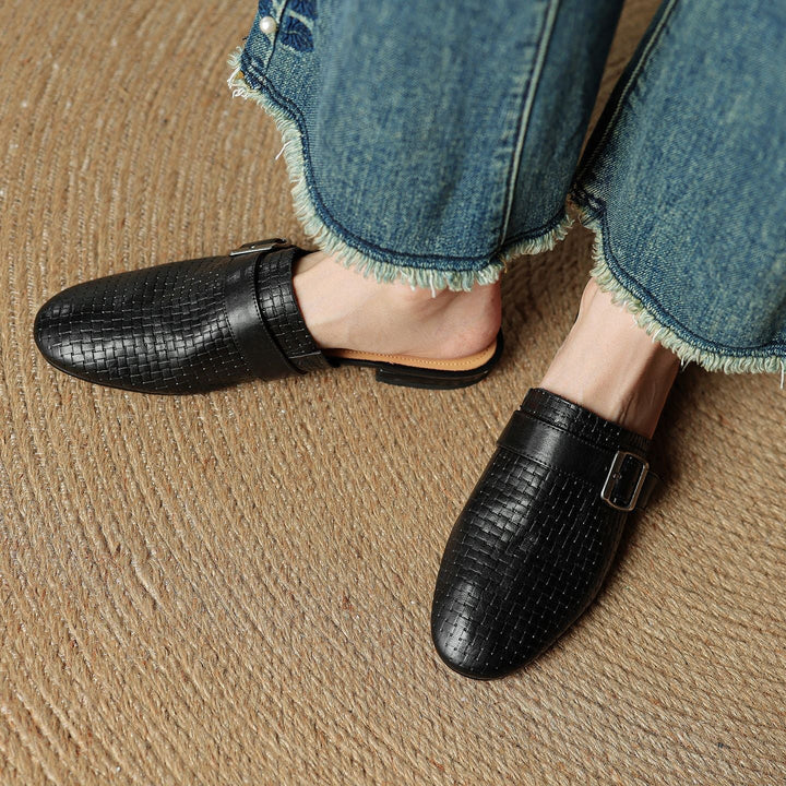 Emrie | Square-Toe Buckle Accent Mules