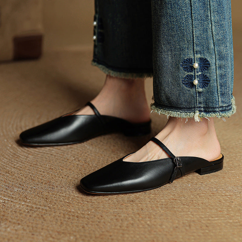 Miral | Square-Toe Mary Jane Flat Mules