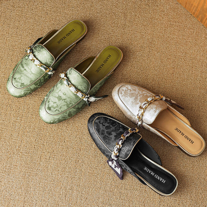 Lumor | Floral Chain Accent Loafer Mules