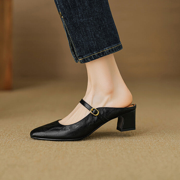 Vian | Round-Toe Mary Jane Heel Mules