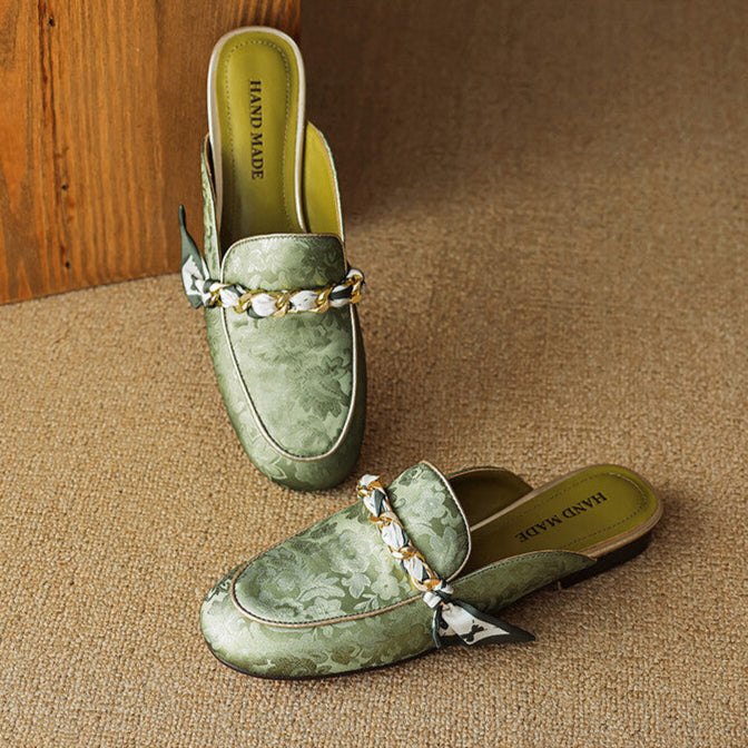 Lumor | Floral Chain Accent Loafer Mules