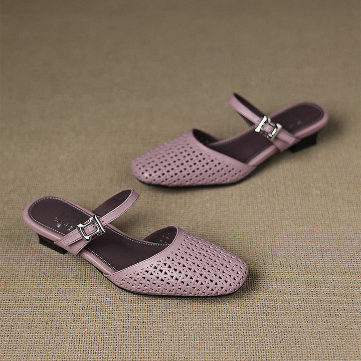 Ovia | Perforated Mary Jane Heel Mules