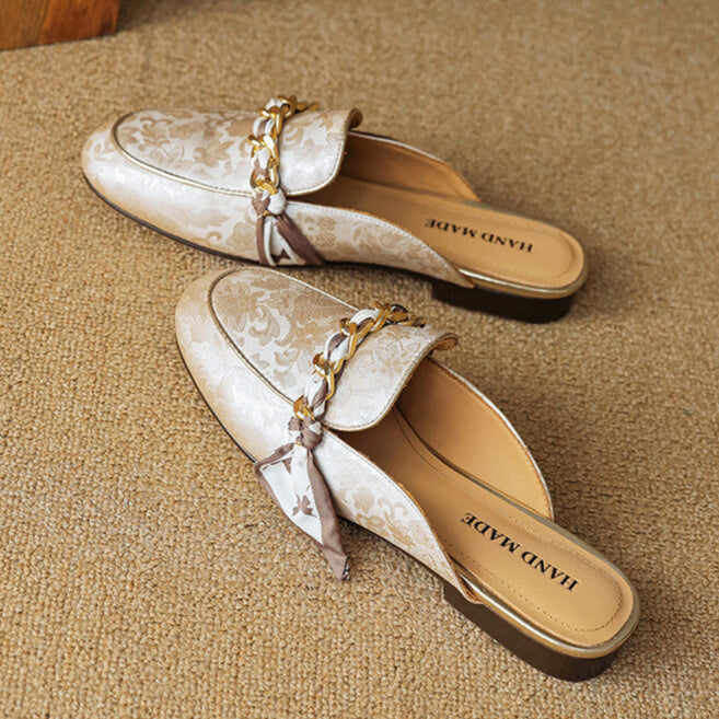 Lumor | Floral Chain Accent Loafer Mules