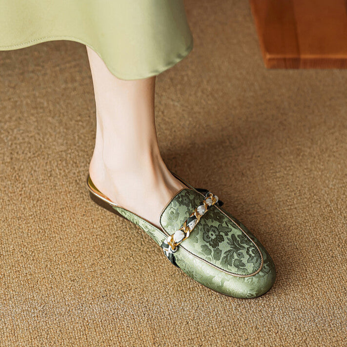 Lumor | Floral Chain Accent Loafer Mules