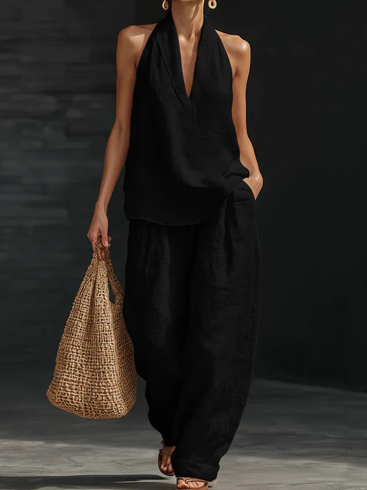 Zoe Sleeveless Set with Wide Pants