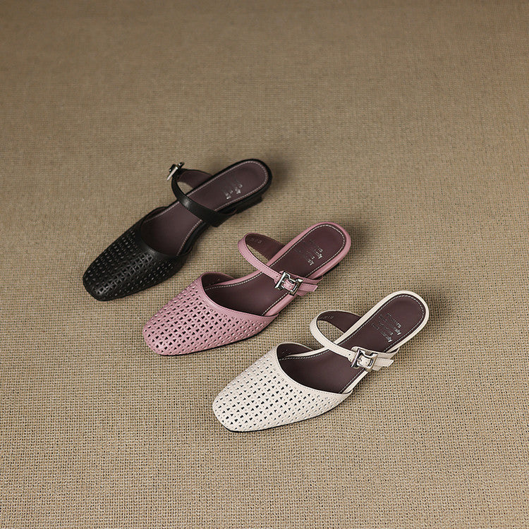 Ovia | Perforated Mary Jane Heel Mules