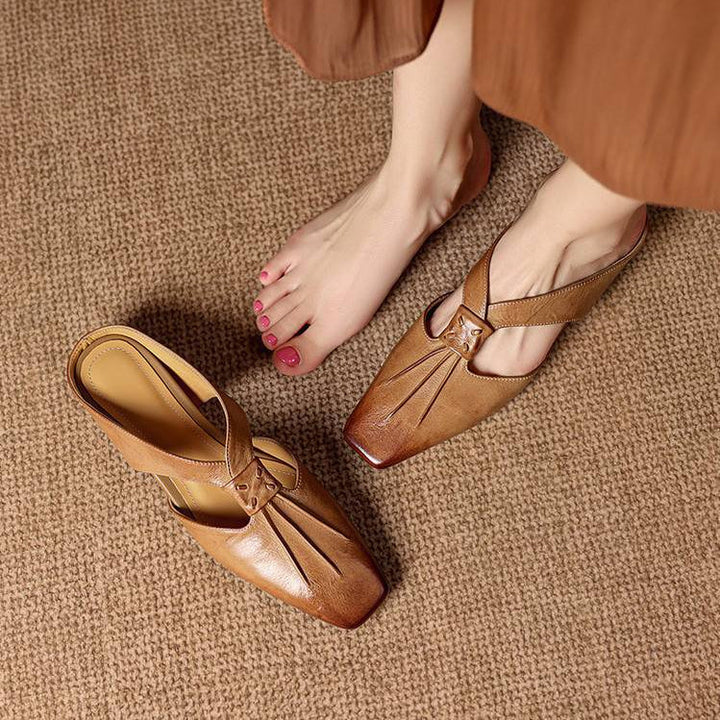 Olene | Square-Toe Pleated Strap Mules