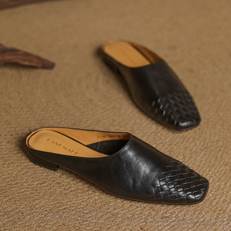Dalvi | Textured Square-Toe Slip-On Mules