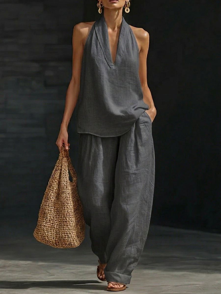 Zoe Sleeveless Set with Wide Pants