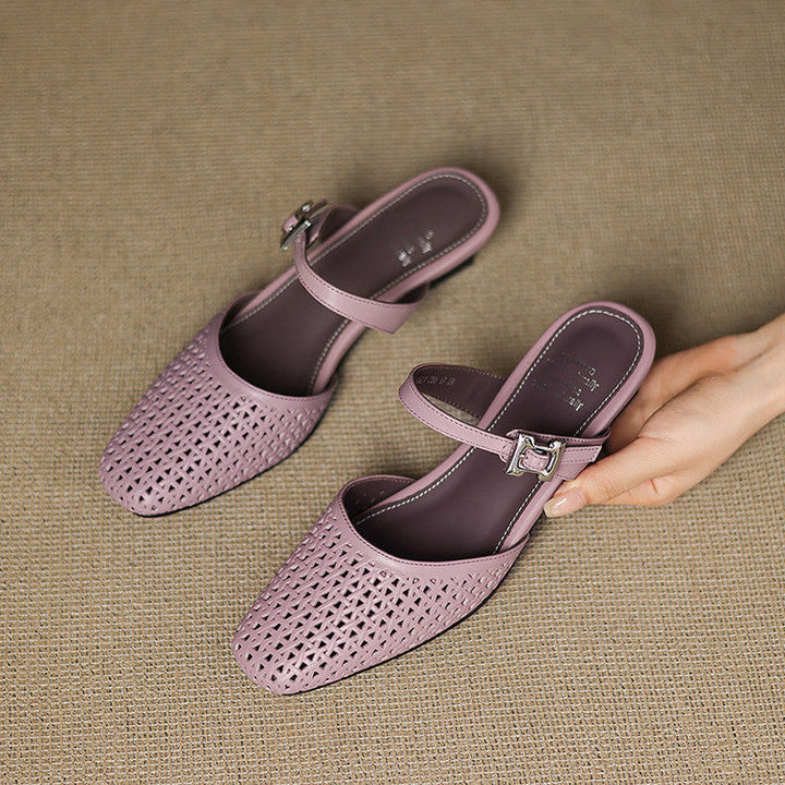 Ovia | Perforated Mary Jane Heel Mules