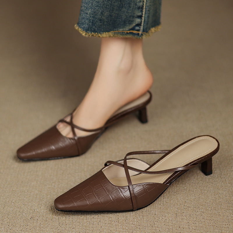 Mire | Pointed-Toe Crisscross Strap Heel Mules