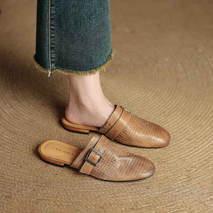 Emrie | Square-Toe Buckle Accent Mules