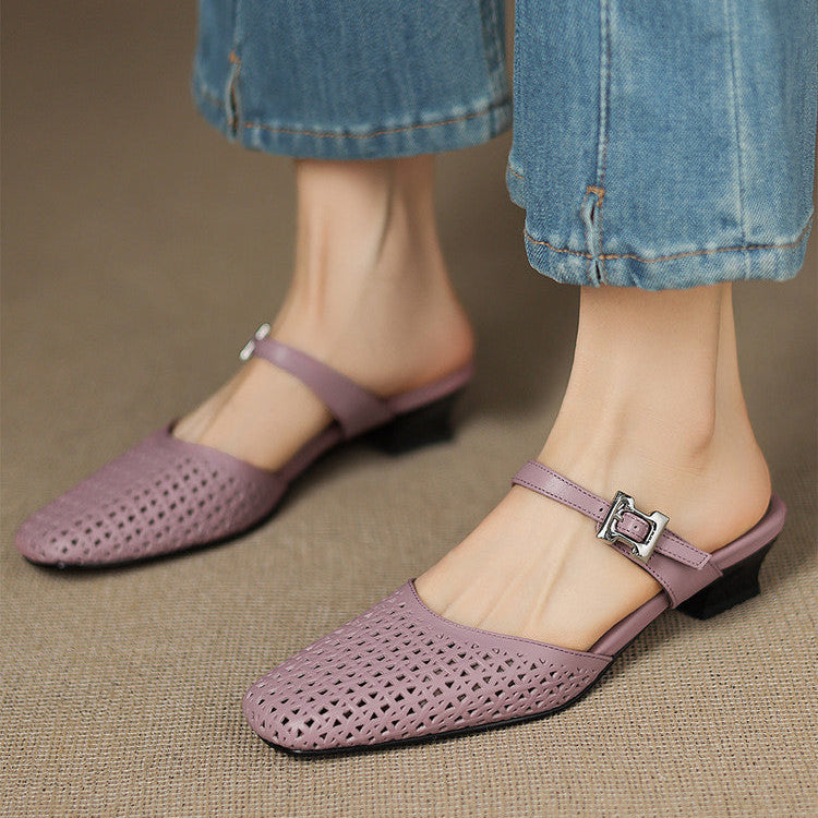 Ovia | Perforated Mary Jane Heel Mules