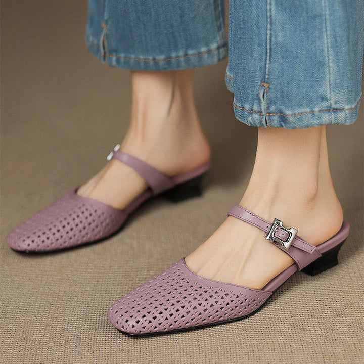 Ovia | Perforated Mary Jane Heel Mules