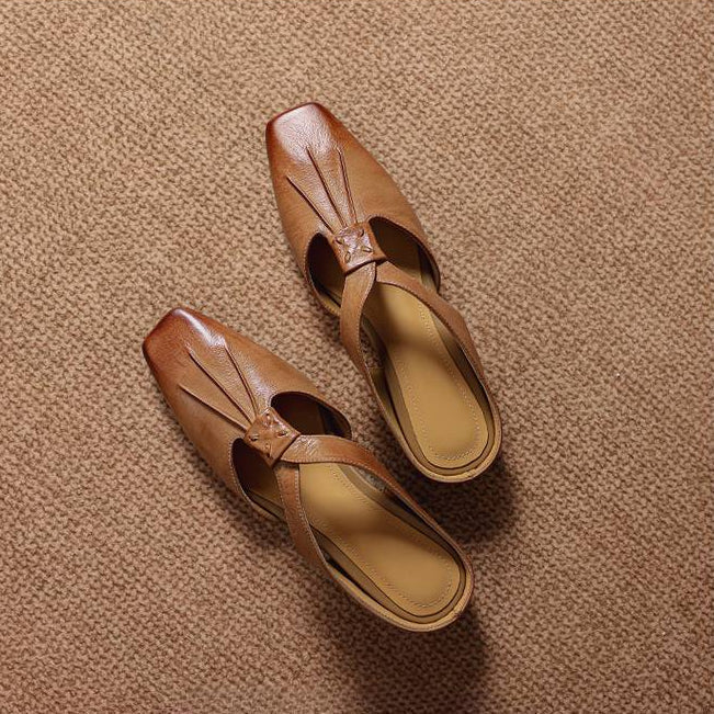 Olene | Square-Toe Pleated Strap Mules