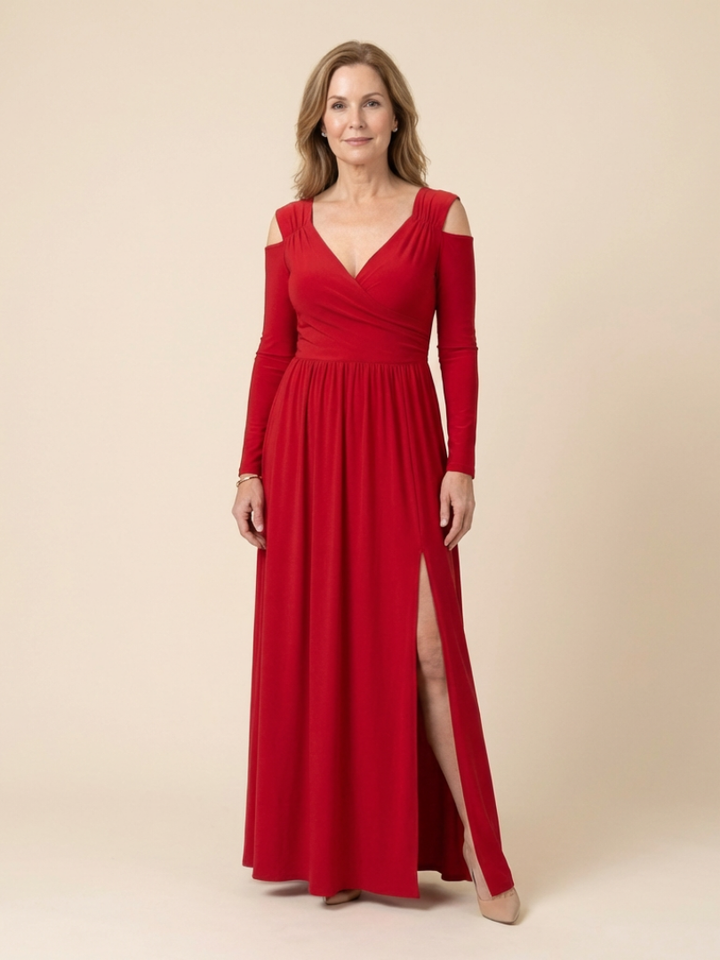 Althea | Long Sleeve V-Neck Maxi Dress With Slit