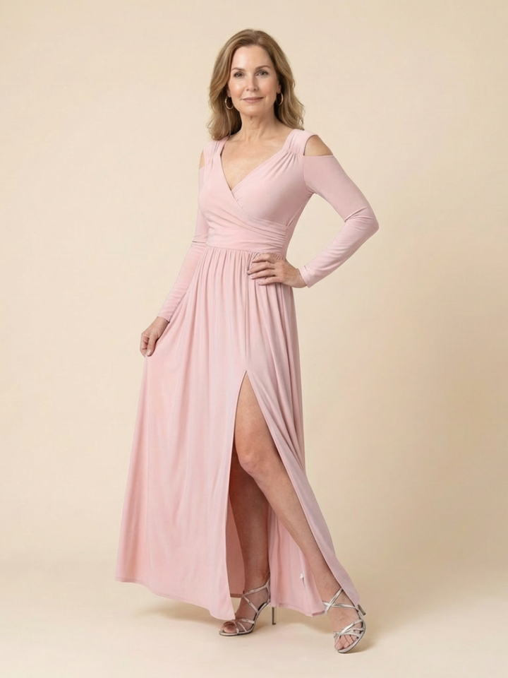 Althea | Long Sleeve V-Neck Maxi Dress With Slit