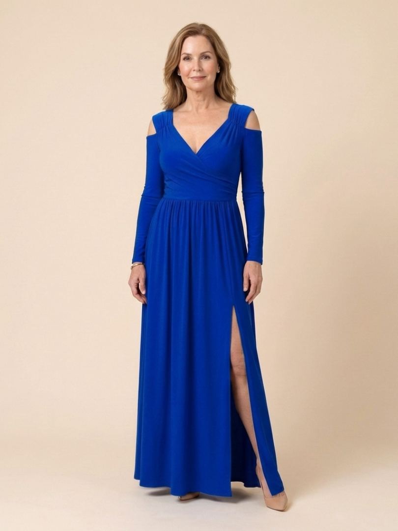Althea | Long Sleeve V-Neck Maxi Dress With Slit