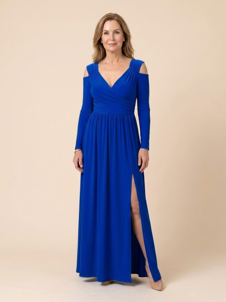 Althea | Long Sleeve V-Neck Maxi Dress With Slit