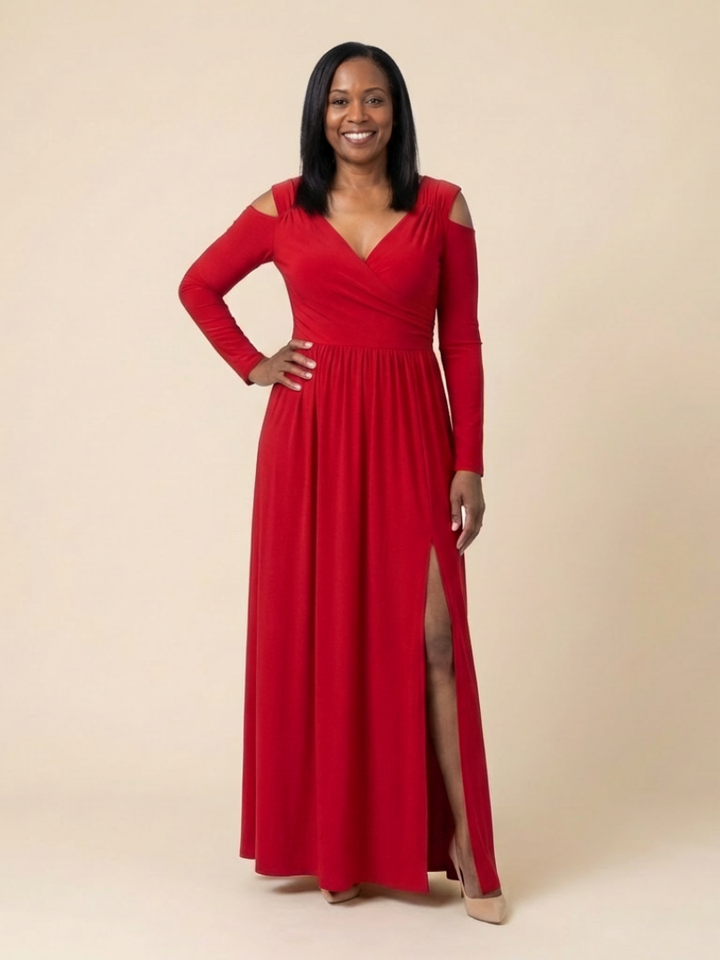 Althea | Long Sleeve V-Neck Maxi Dress With Slit
