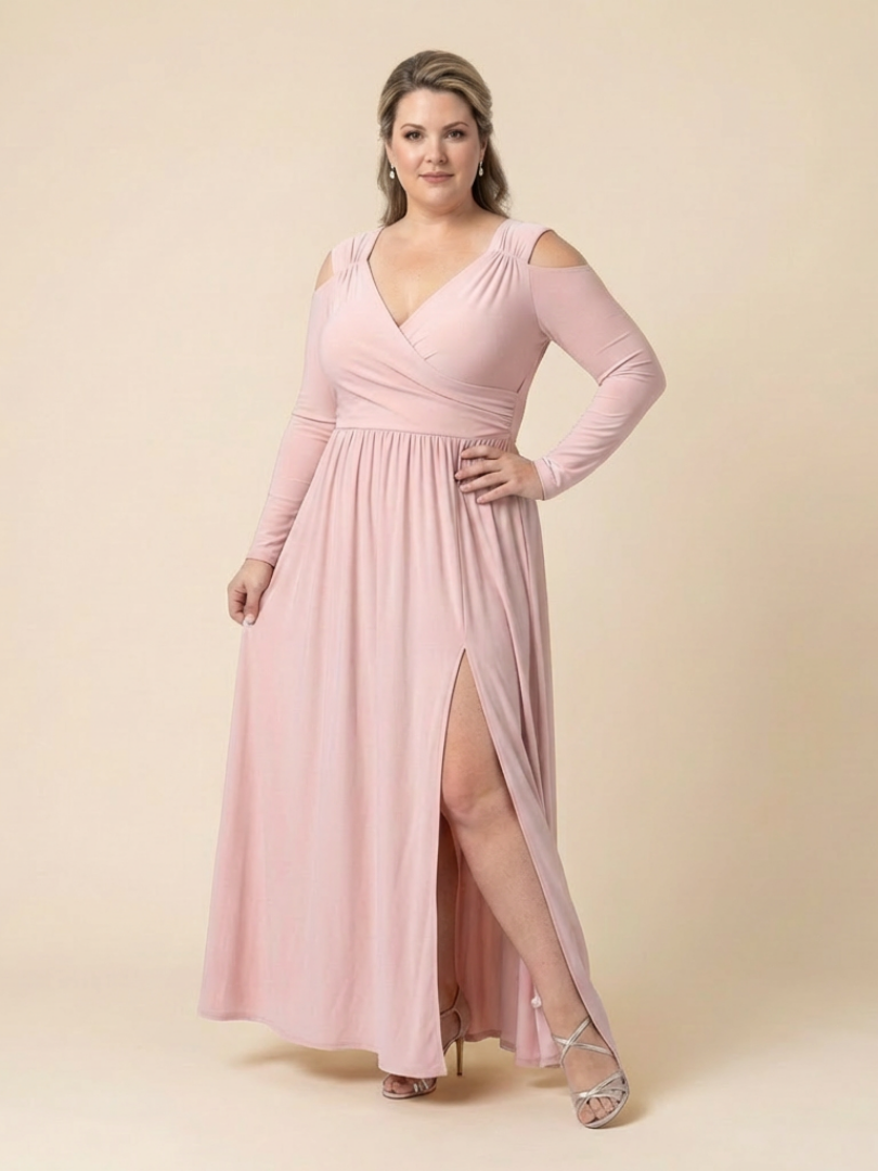 Althea | Long Sleeve V-Neck Maxi Dress With Slit