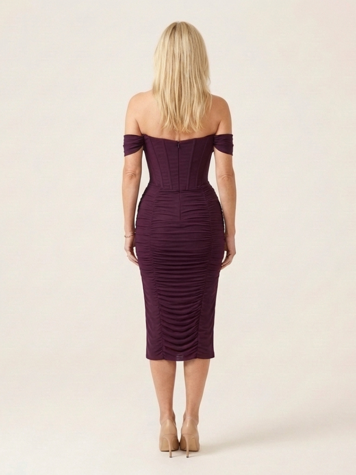Sabira | Off Shoulder Ruched Midi Dress