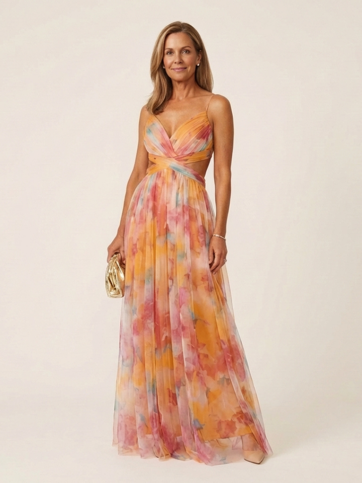 Thalira | Sleeveless V-Neck Pleated Maxi Dress