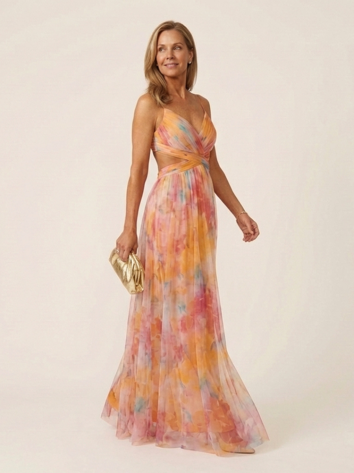 Thalira | Sleeveless V-Neck Pleated Maxi Dress