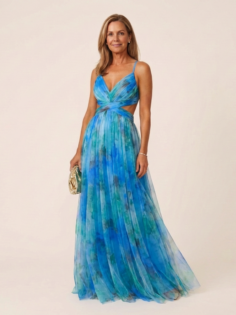 Thalira | Sleeveless V-Neck Pleated Maxi Dress